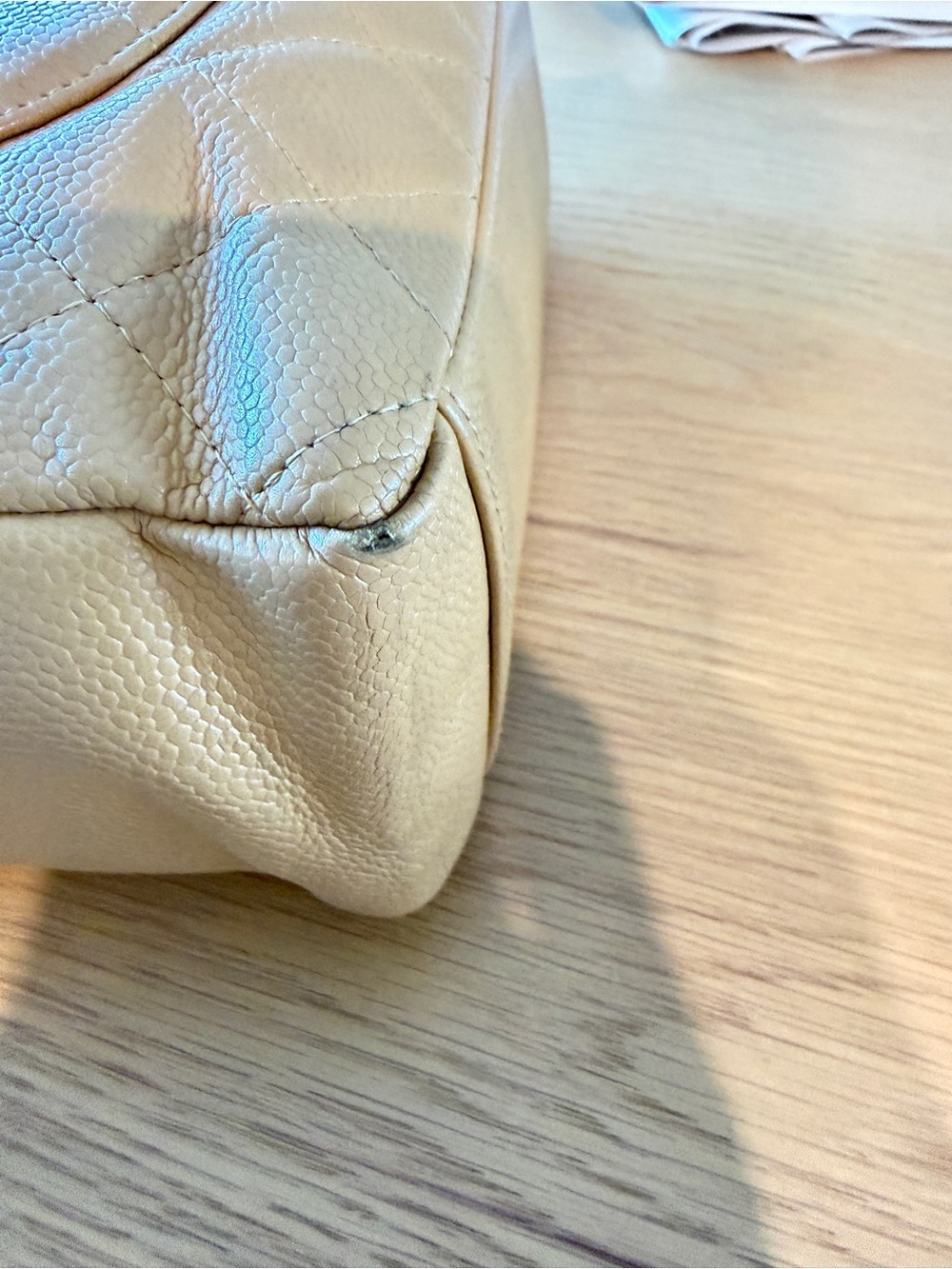 CHANEL Vintage Caviar Quilted Tan Leather Shoulder Tote with Gold Chain Straps - Picture 15 of 16